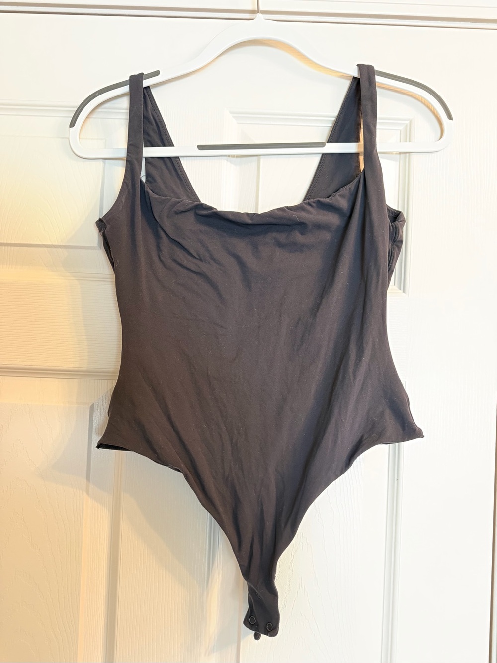 SKIMS Black Scoop Neck Bodysuit thong stretch XL going out top square neck